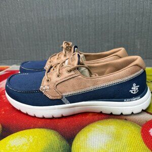 Skechers Womens Size 9 Navy & Tan GOwalk Boat Shoes Flex Comfort Casual Shoes